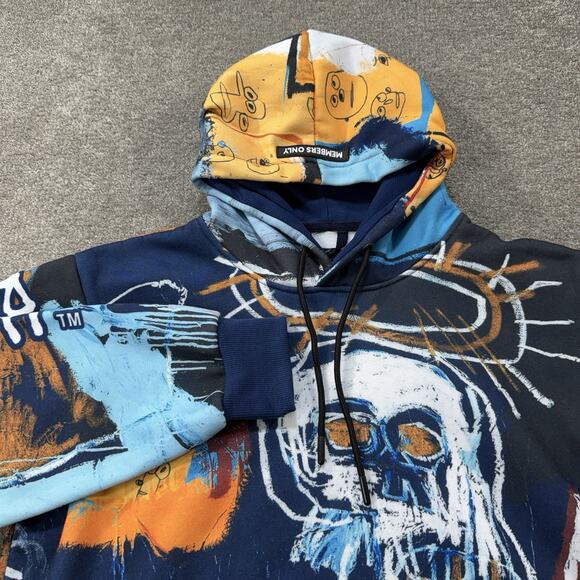 Members Only Jean Michel Basquiat All Over Graffiti Skull Print Hoodie Men Large - Picture 1 of 12